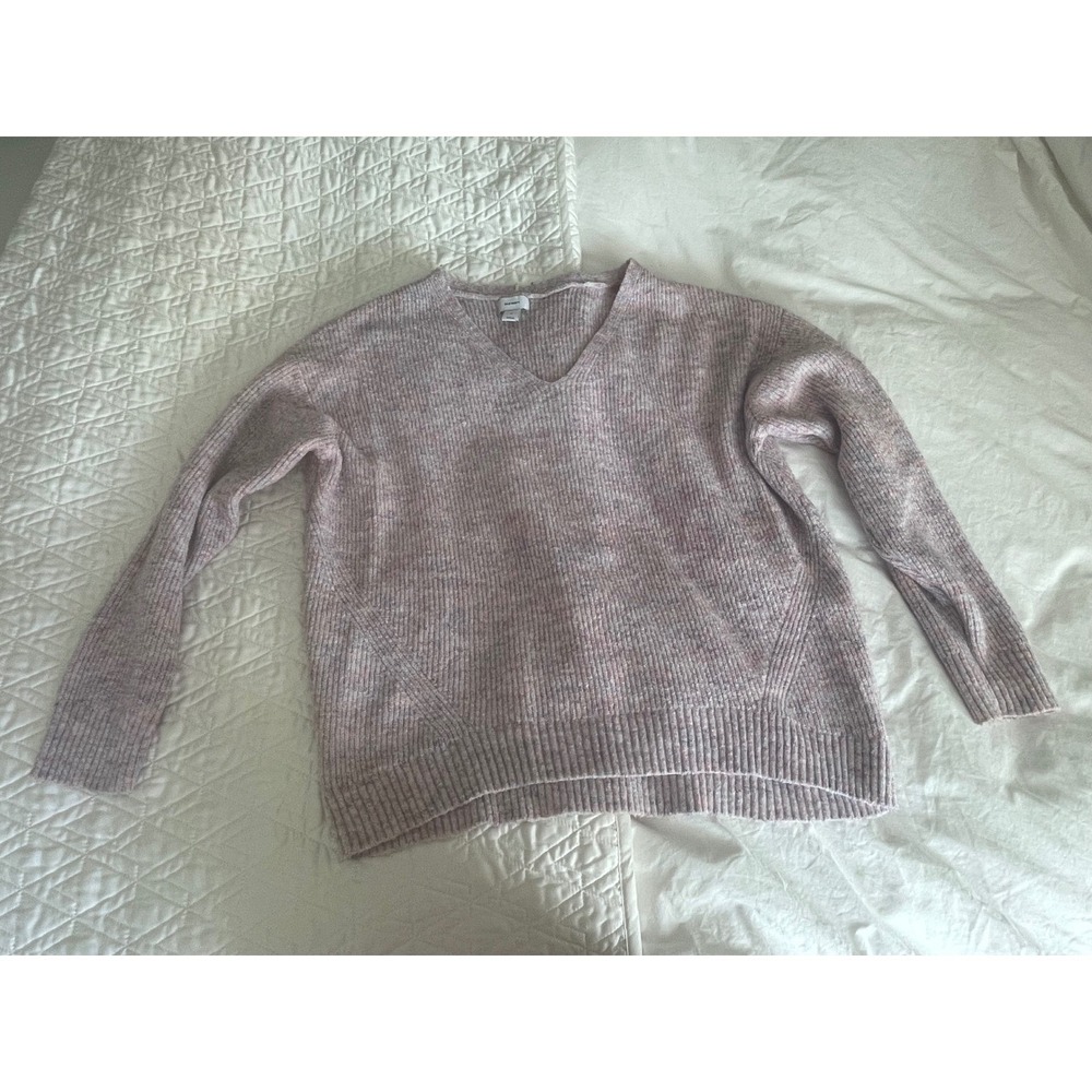 Old Navy V-Neck Sweater Marled Pastel Pink Knit Pullover Cozy Soft Girl Size XL
